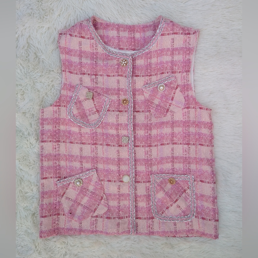 Pink Tweed Vest pretty buttons